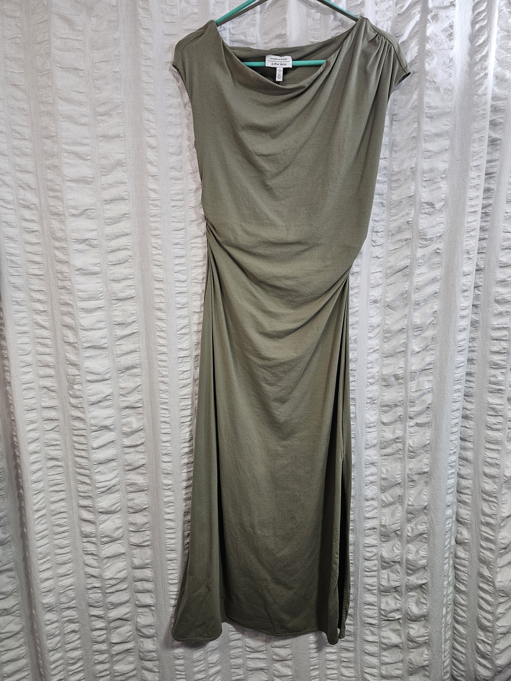 & Other Stories Olive Green Maxi Dress Draped Cowl Neck Side Ruching